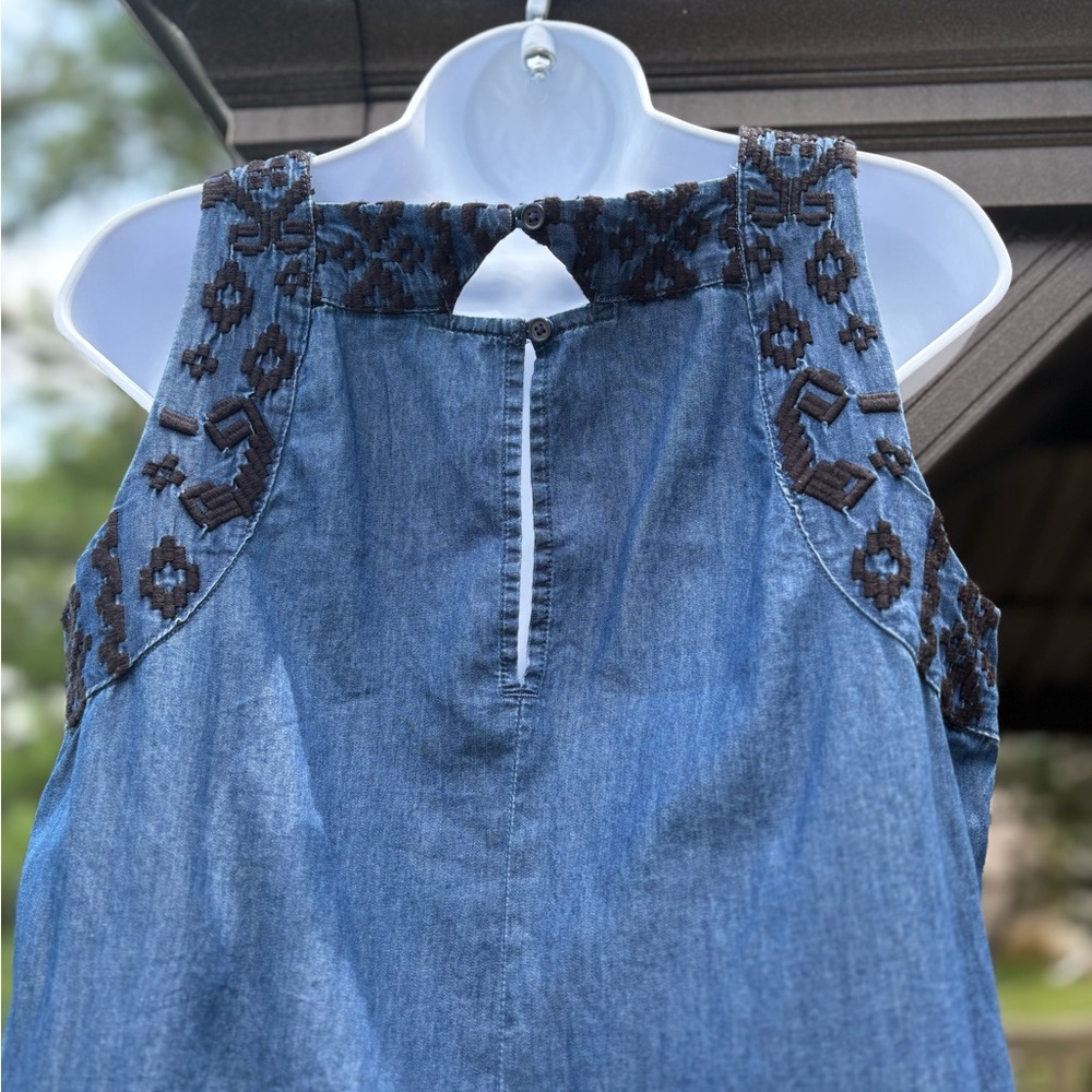 NWT Old Navy Denim Blue Mini Dress with Black Embroidery, Size: M - Picture 4 of 8